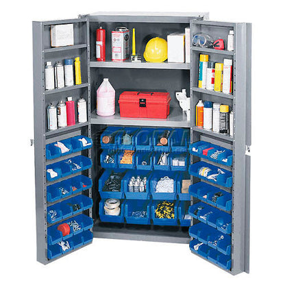 Global Industrial Bin Cabinet Deep Door 64 BL Bin, Shelves, 16 Ga Unassembled Cabinet 38x24x72 (WB662150BL)