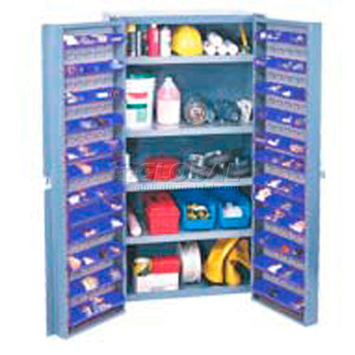 Global Industrial Bin Cabinet Deep Door 96 BL Bin, Shelves, 16 Ga Unassembled Cabinet 38x24x72 (WB662152BL)
