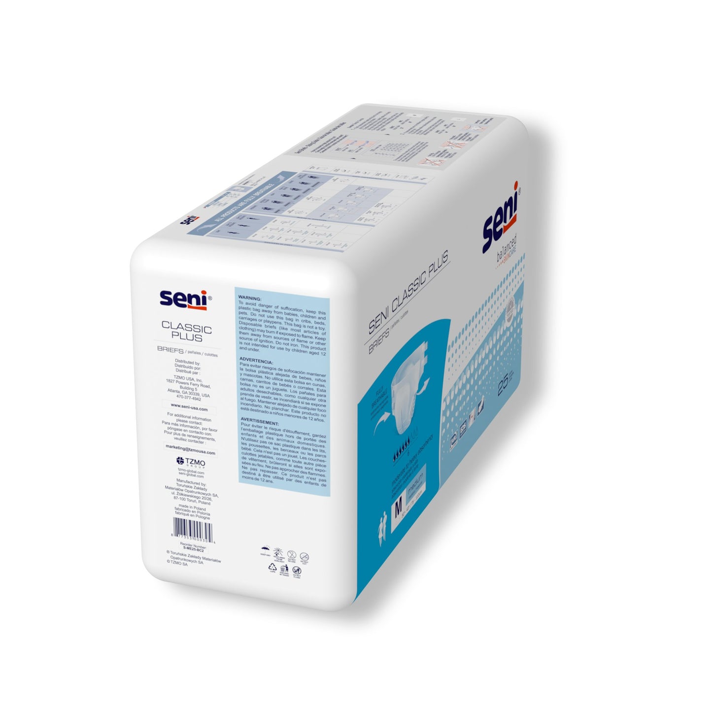 Seni® Classic Plus Unisex Adult Incontinence Brief Medium Disposable Moderate Absorbency (1163847_CS)