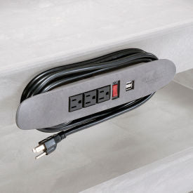 Global Industrial Power Strip for Plastic Carts w/3 Outlets, 14"L x 2"W x 2"H, Black (WB241566)