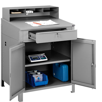 Global Industrial Cabinet Shop Desk w/ Pigeonhole Riser, 34-1/2"W x 30"D, Gray (WB300912GY)