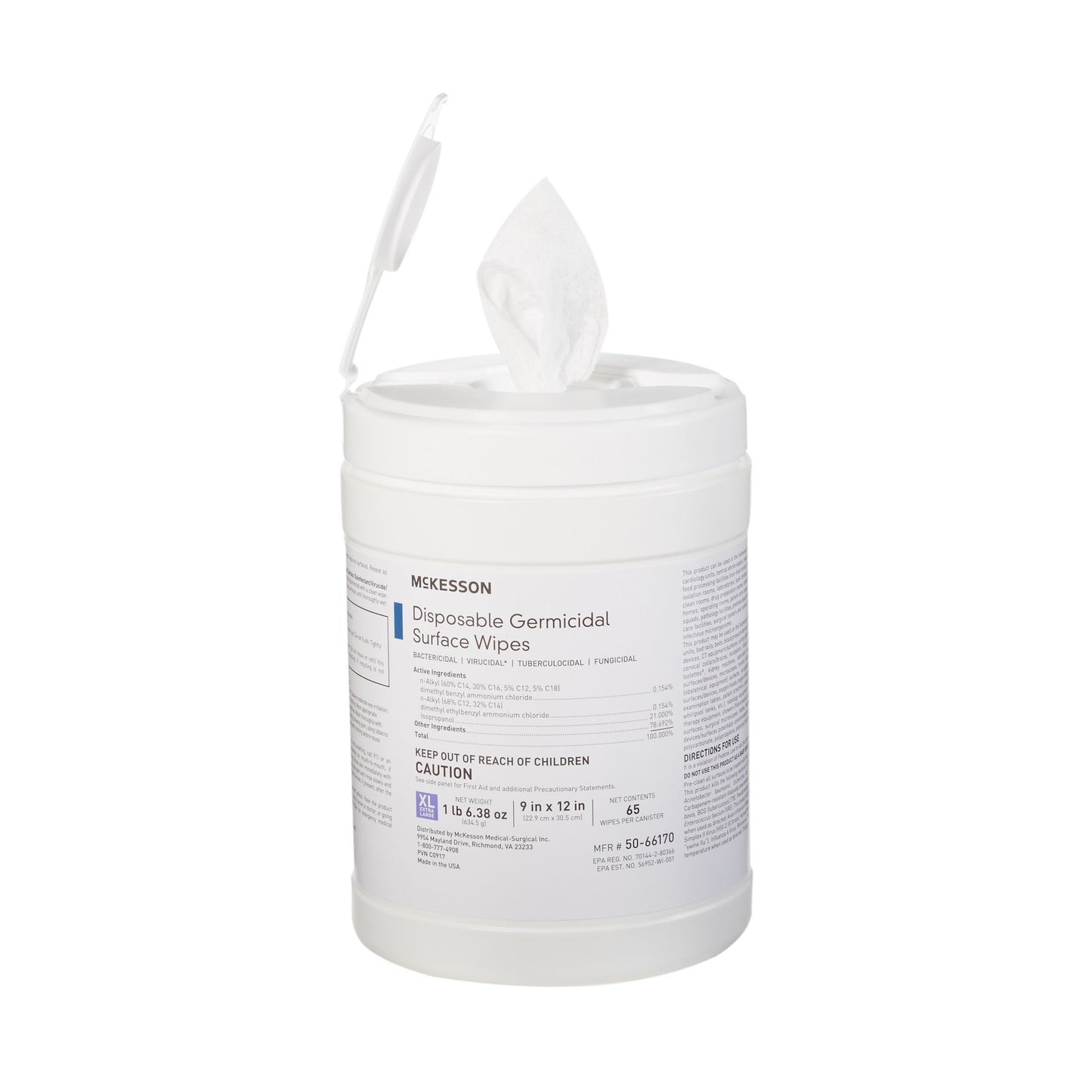McKesson Surface Disinfectant Premoistened Manual Pull Wipe 65 Count Canister Alcohol Scent NonSterile (949454_BX)