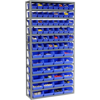 Global Industrial Steel Shelving - Total 72 4"H Plastic Shelf Bins Blue, 36x12x72-13 Shelves (WB603441BL)