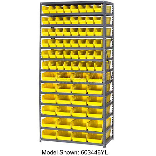 Global Industrial Steel Shelving - Total 72 4"H Plastic Shelf Bins Yellow, 36x12x72-13 Shelves (WB603441YL)
