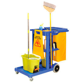 Global Industrial Janitor Cart Blue with 25 Gallon Vinyl Bag (WB603574)