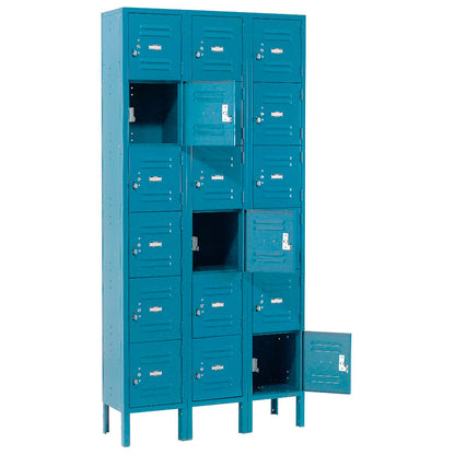 Global Industrial Capital 6-Tier 18 Door Box Locker, 36"W x 12"D x 78"H, Blue, Assembled (WB652970BL)
