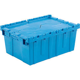 Global Industrial Plastic Attached Lid Shipping & Storage Container 21-7/8x15-1/4x9-11/16 Blue (WB257808BL)