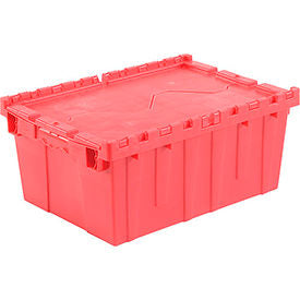 Global Industrial Plastic Attached Lid Shipping & Storage Container 21-7/8x15-1/4x9-11/16 Red (WB257808RD)