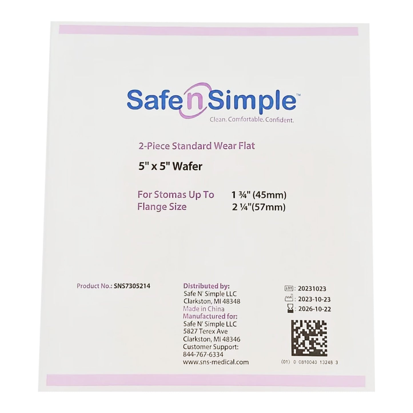 Safe n Simple™ Ostomy Barrier Trim to Fit, Standard Wear Flexible Tape 57 mm Flange Up to 1-3/4 Inch Opening 5 X 5 Inch (1245142_BX)
