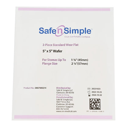 Safe n Simple™ Ostomy Barrier Trim to Fit, Standard Wear Flexible Tape 57 mm Flange Up to 1-3/4 Inch Opening 5 X 5 Inch (1245142_BX)
