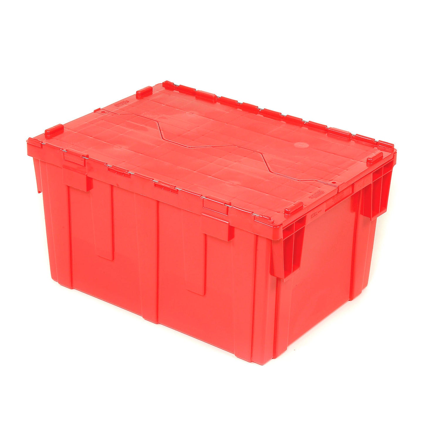 Global Industrial Plastic Attached Lid Shipping & Storage Container 28-1/8x20-3/4x15-5/8 Red (WB238148RD)