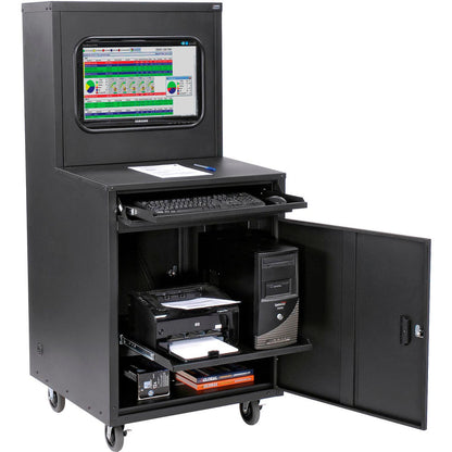 Global Industrial Mobile Heavy-Duty LCD Computer Cabinet, Black, Assembled (WB249190ABK)