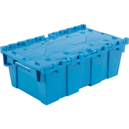 Global Industrial Plastic Attached Lid Shipping & Storage Container 19-5/8"Lx11-7/8"Wx7"H,Blue (WB442218BL)