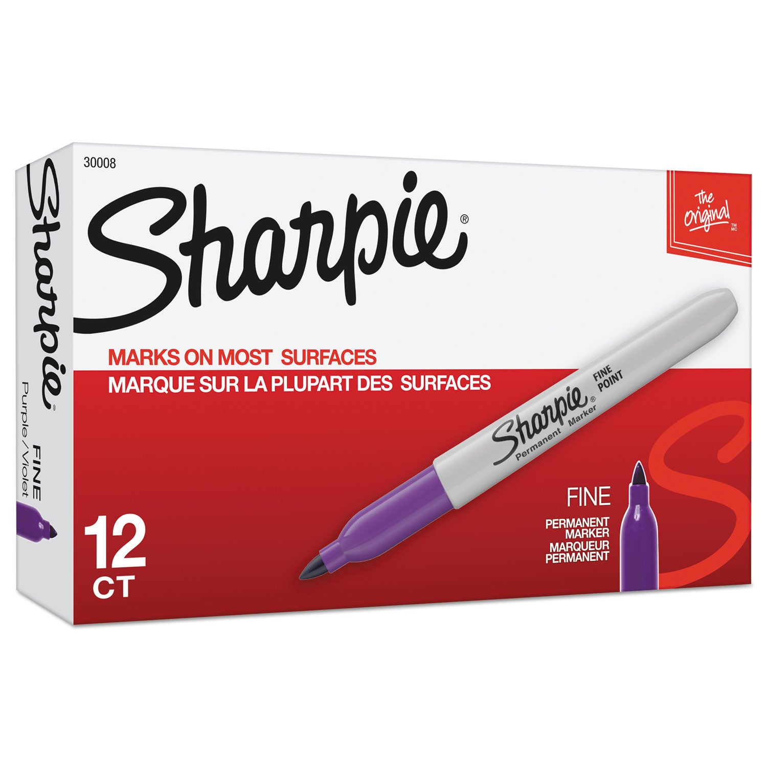 Sharpie® Fine Tip Permanent Marker, Fine Bullet Tip, Purple, Dozen (SA ...