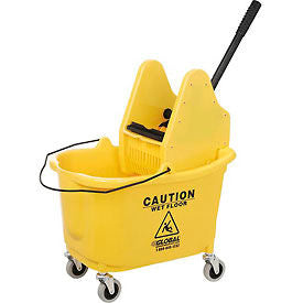 Global Industrial Mop Bucket And Wringer Combo 38 Qt., Down Press, Yellow (WB260595)