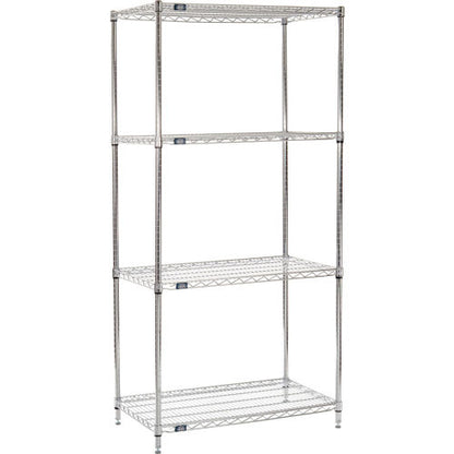 Nexel 4 Shelf, Chrome Wire Shelving Unit, Starter, 36"W x 21"D x 74"H (WB796161)