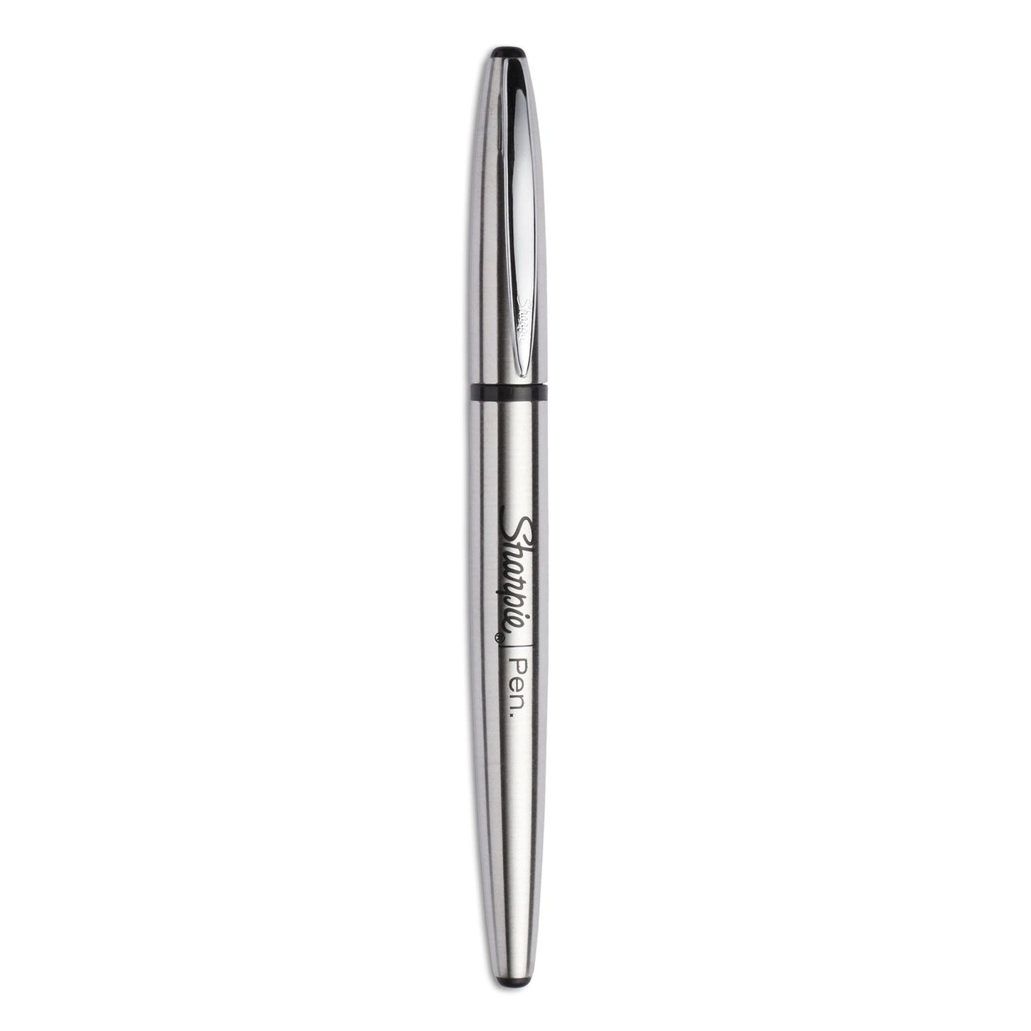Sharpie® Stainless Steel Porous Point Pen, Stick, Fine 0.5 mm, Black Ink, Brushed Silver Barrel (SAN1800702)