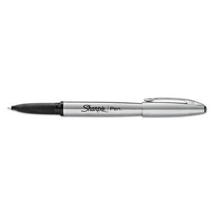 Sharpie® Stainless Steel Porous Point Pen, Stick, Fine 0.5 mm, Black Ink, Brushed Silver Barrel (SAN1800702)