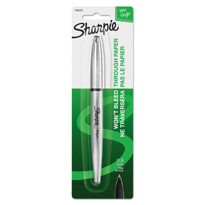 Sharpie® Stainless Steel Porous Point Pen, Stick, Fine 0.5 mm, Black Ink, Brushed Silver Barrel (SAN1800702)