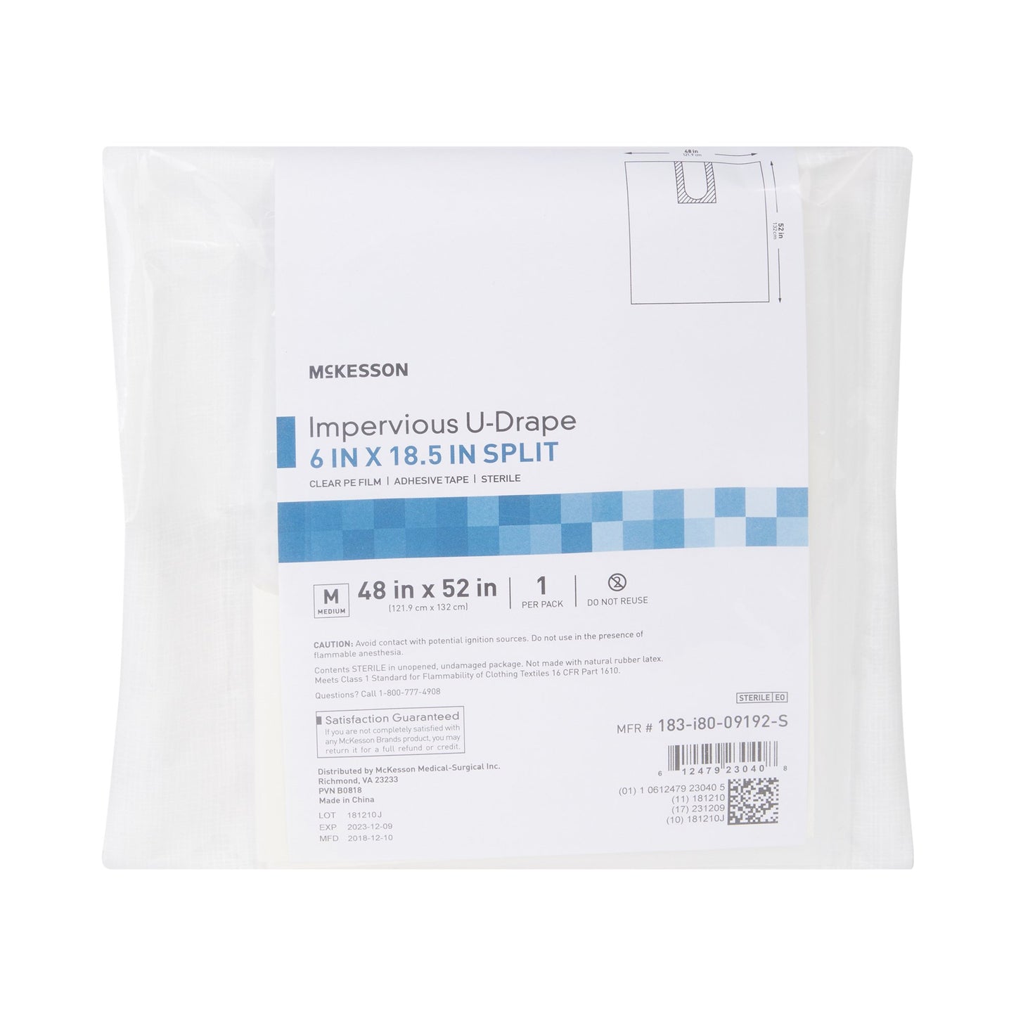 McKesson Orthopedic Drape Impervious U-Drape 52 W X 48 L Inch Sterile (1101291_PK)