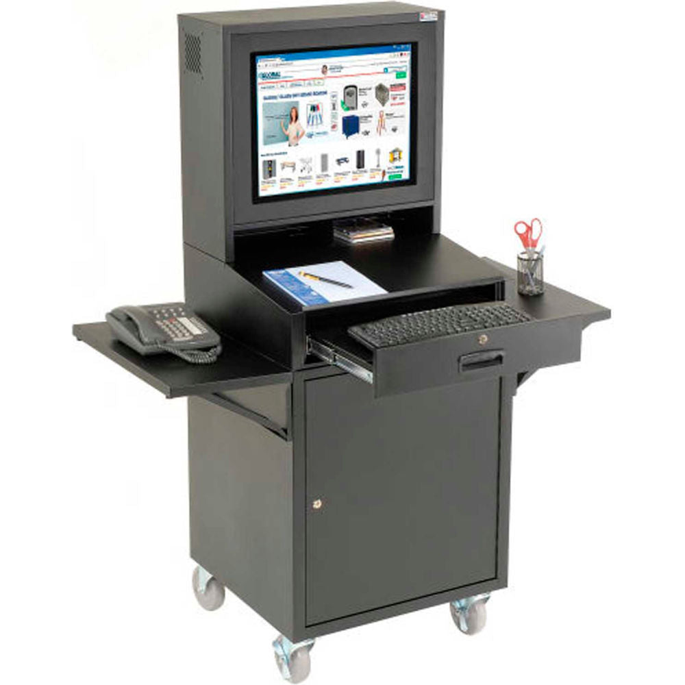 Global Industrial Mobile LCD Computer Cabinet, Complete Bundle, Black (WB239115CBK)