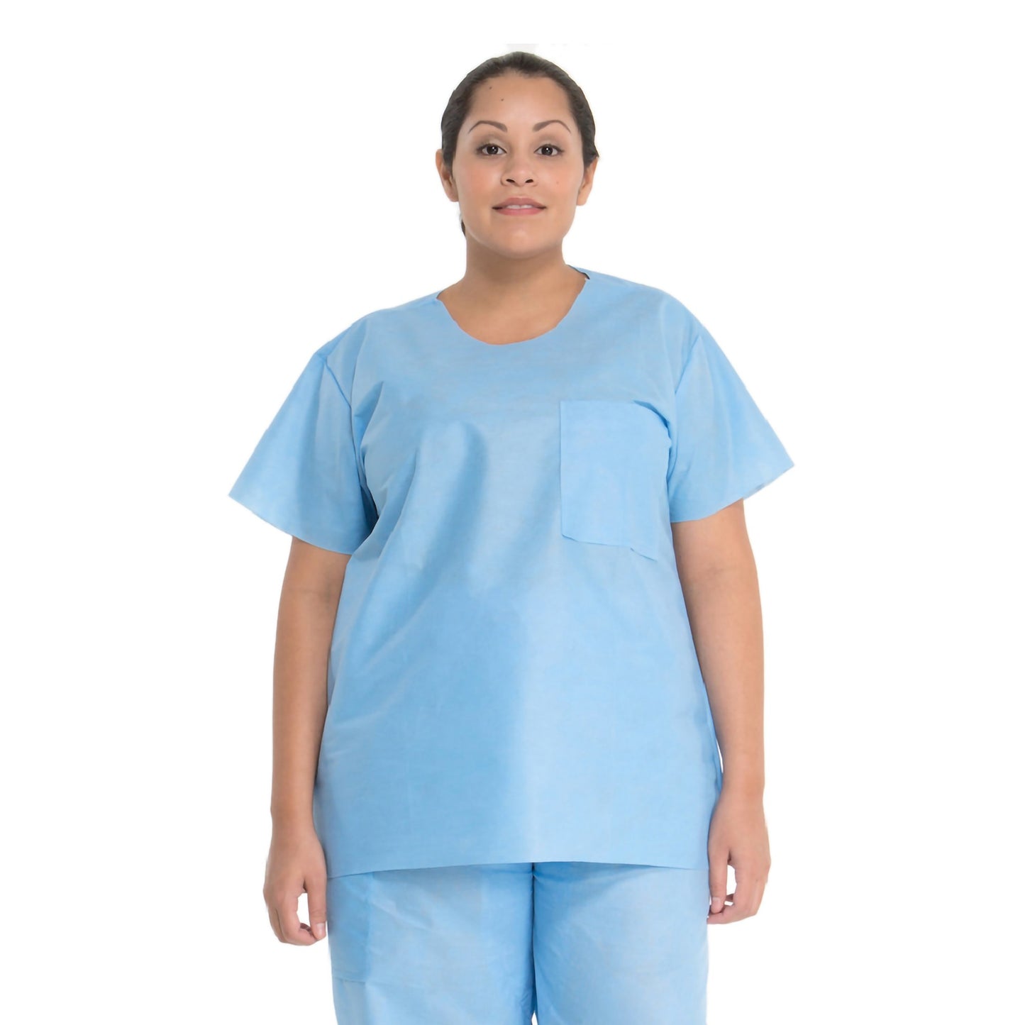 O&M Halyard Inc Scrub Shirt Medium Blue 1 Pocket Short Sleeve Unisex (271480_EA)
