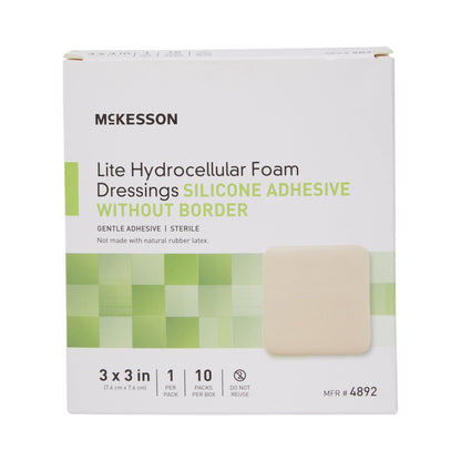 McKesson Lite Thin Foam Dressing 3 X 3 Inch Without Border Film Backing Silicone Gel Adhesive Square Sterile (1083092_CS)