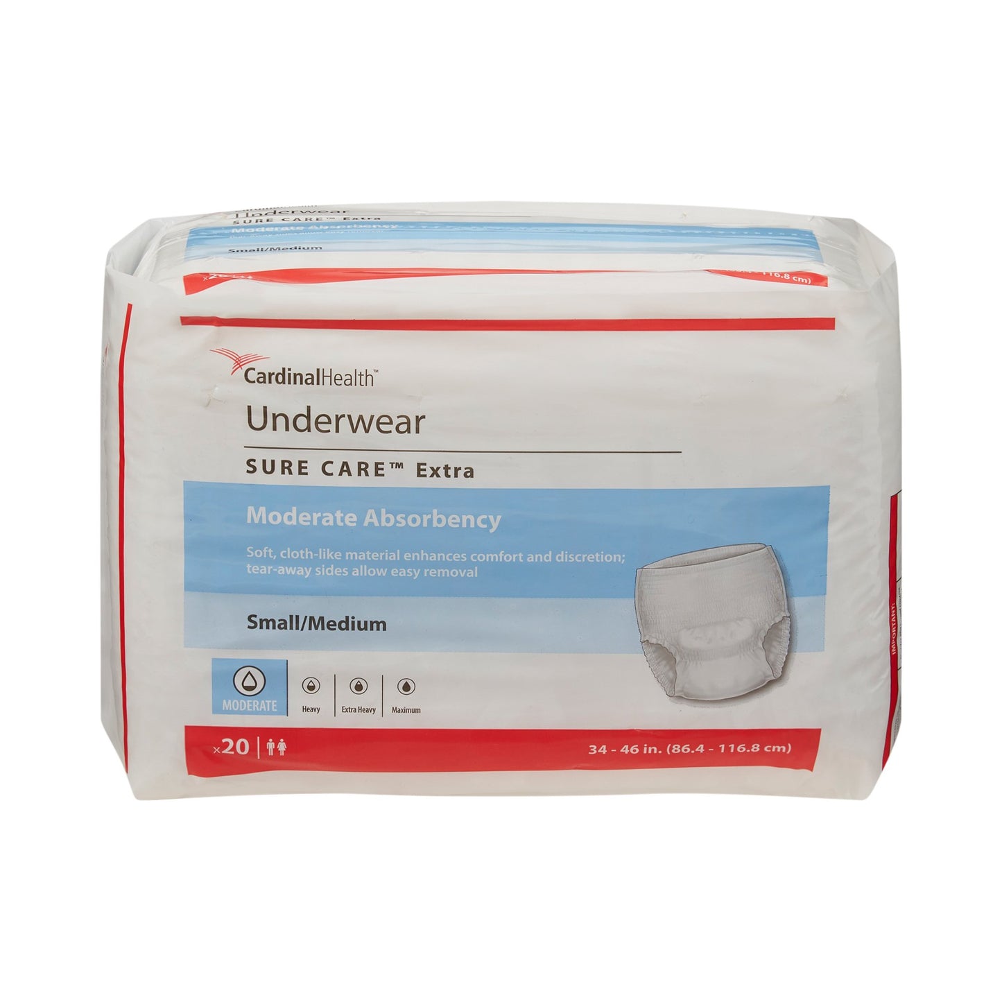 Sure Care™ Extra Unisex Adult Absorbent Underwear Pull On with Tear Away Seams Small / Medium Disposable Moderate Absorbency (814878_CS)