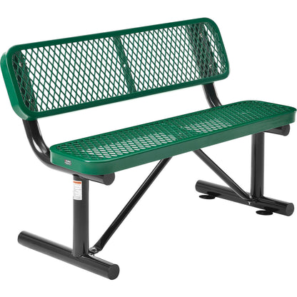 Global Industrial 4' Outdoor Steel Bench w/ Backrest, Expanded Metal, Green (WB695743GN)