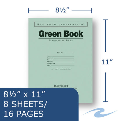 Roaring Spring® Green Books Exam Books, Wide/Legal Rule, Green Cover, (8) 11 x 8.5 Sheets (ROA77509)