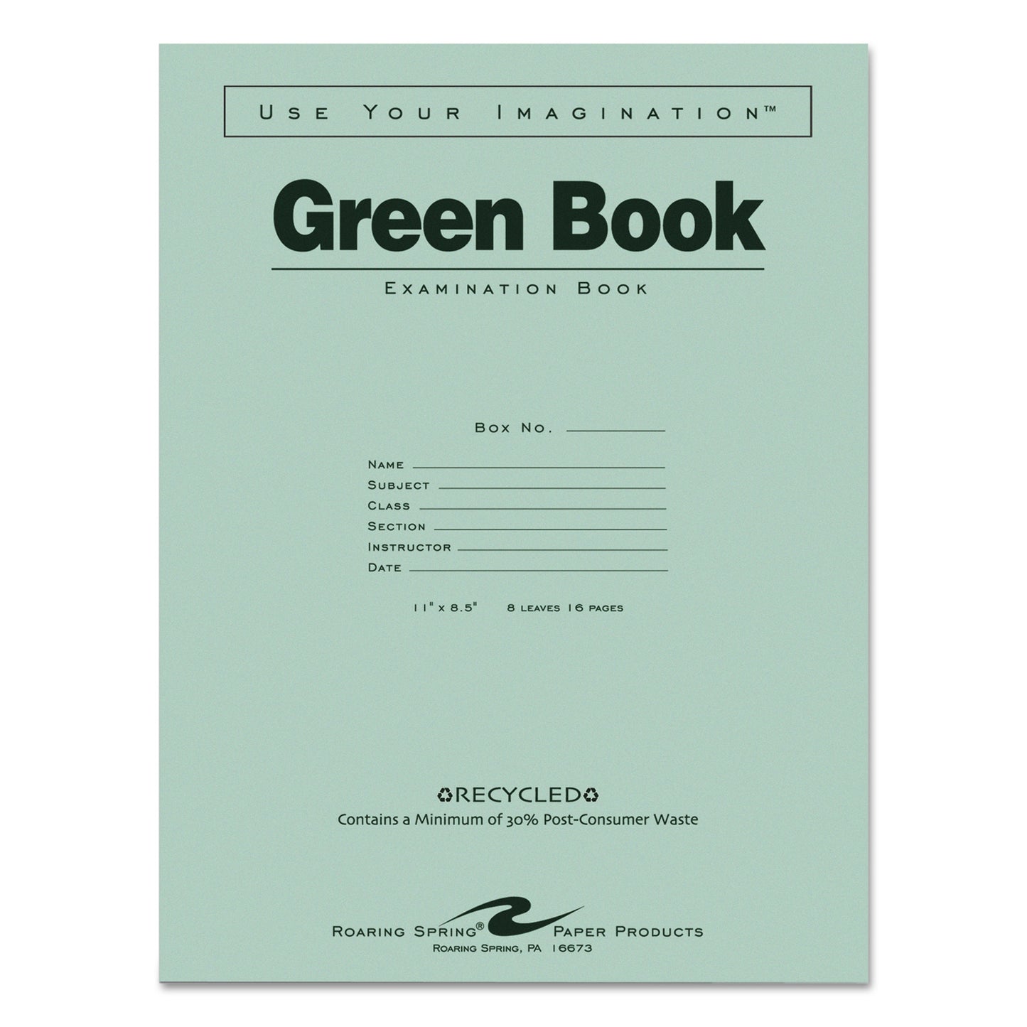 Roaring Spring® Green Books Exam Books, Wide/Legal Rule, Green Cover, (8) 11 x 8.5 Sheets (ROA77509)