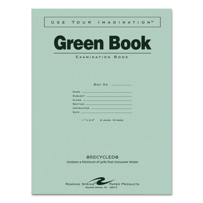Roaring Spring® Green Books Exam Books, Wide/Legal Rule, Green Cover, (8) 11 x 8.5 Sheets (ROA77509)
