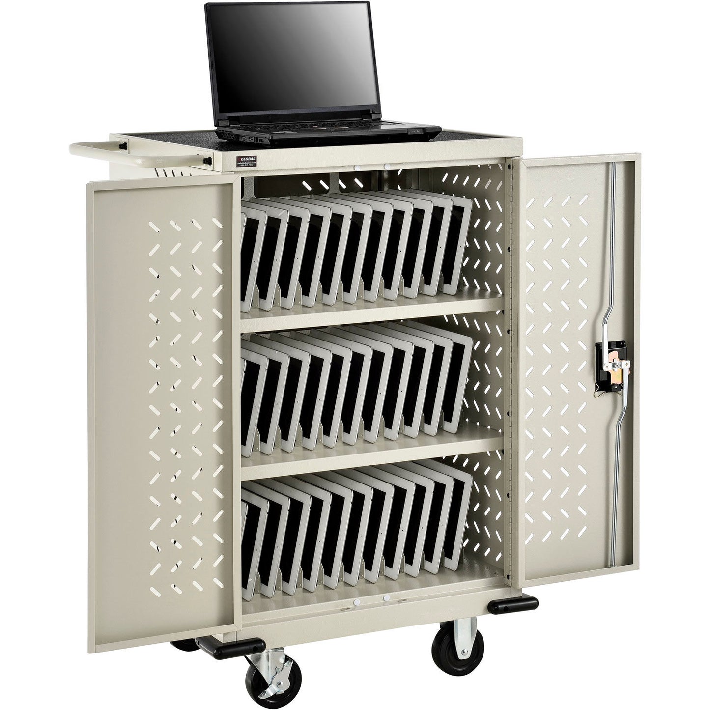 Global Industrial Mobile Storage & Charging Cart for 36 iPads & Tablets, Putty, Unassembled (WB987877)