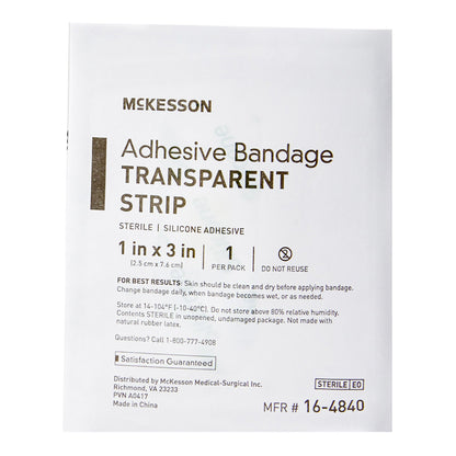 McKesson Waterproof Adhesive Strip 1 X 3 Inch Silicone Rectangle Sheer Sterile (1083097_EA)