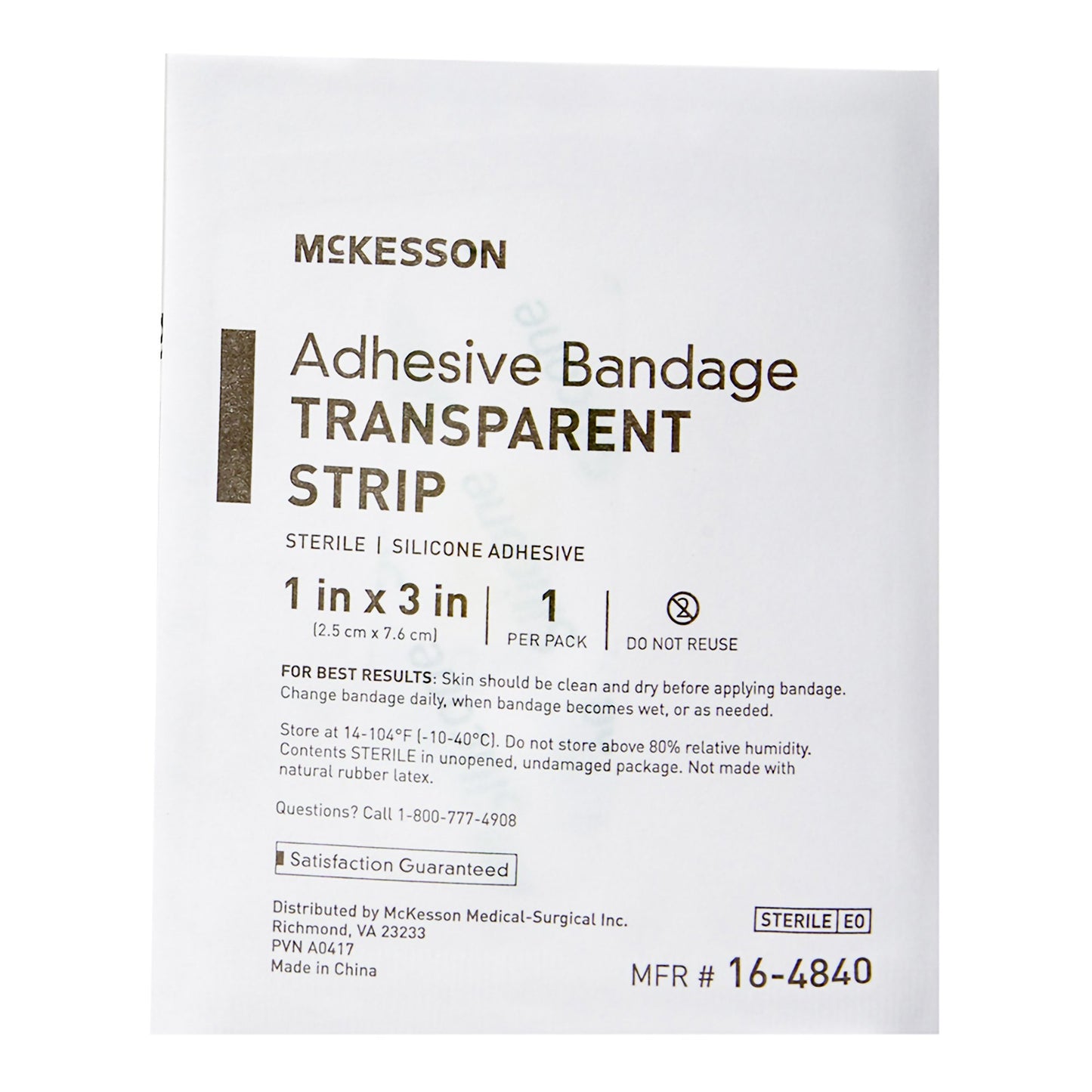 McKesson Waterproof Adhesive Strip 1 X 3 Inch Silicone Rectangle Sheer Sterile (1083097_CS)