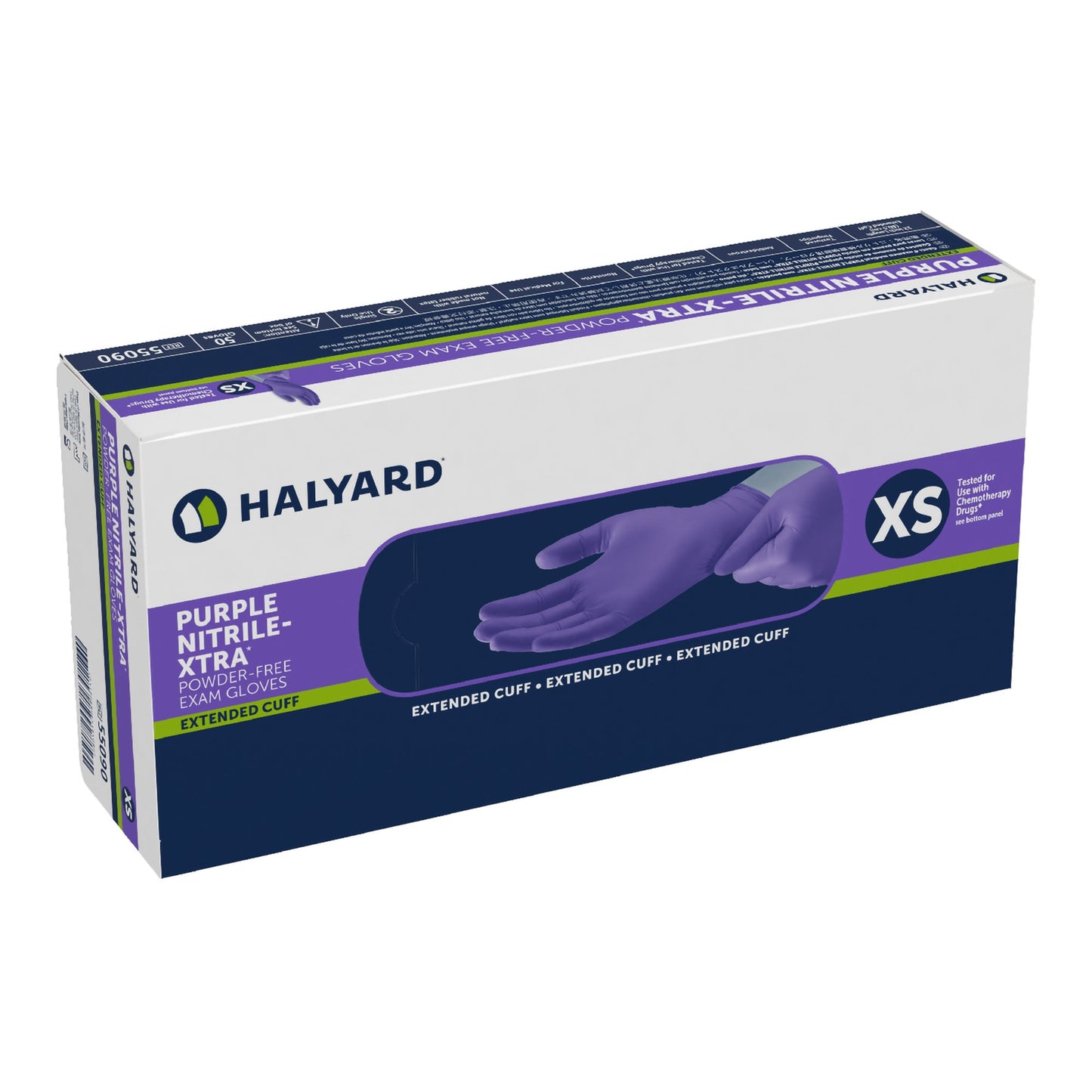 Purple Nitrile-Xtra™ Exam Glove X-Small NonSterile Nitrile Extended Cuff Length Textured Fingertips Purple Chemo Tested (365064_CS)
