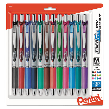 Pentel® EnerGel RTX Gel Pen, Retractable, Medium 0.7 mm, Assorted Ink and Barrel Colors, Dozen (PENBL77BP12M)