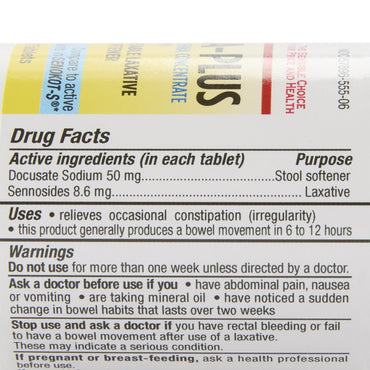 HEALTHSTAR® Stool Softener / Laxative Tablet 60 per Bottle 50 mg - 8.6 mg Strength Docusate Sodium / Sennosides (689181_CS)