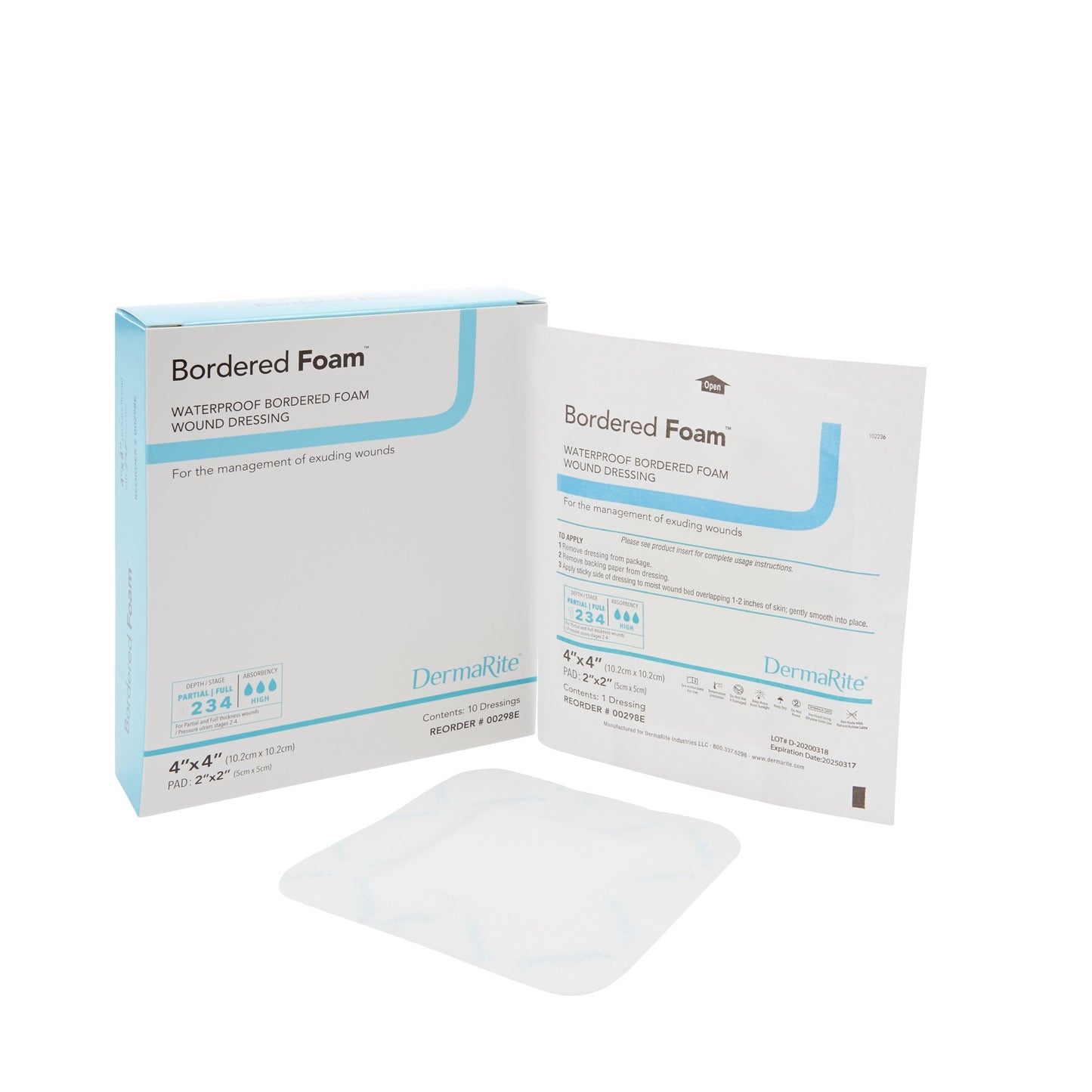 BorderedFoam® Foam Dressing 4 X 4 Inch With Border Waterproof Backing Nonacrylic Adhesive Square Sterile (727739_EA)
