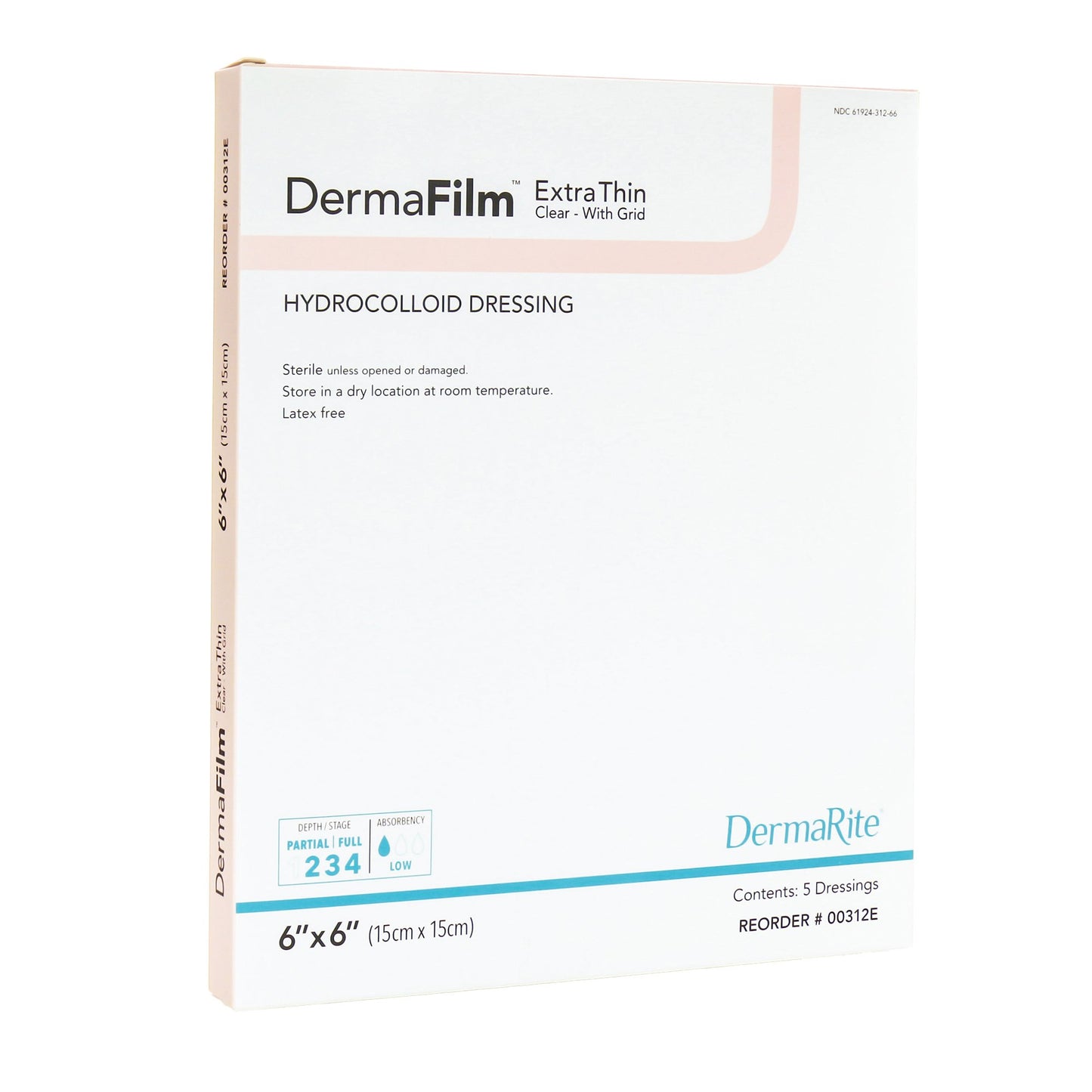 DermaFilm® Thin Hydrocolloid Dressing Film Backing 6 X 6 Inch Square Hydrocolloid / Film (861134_BX)