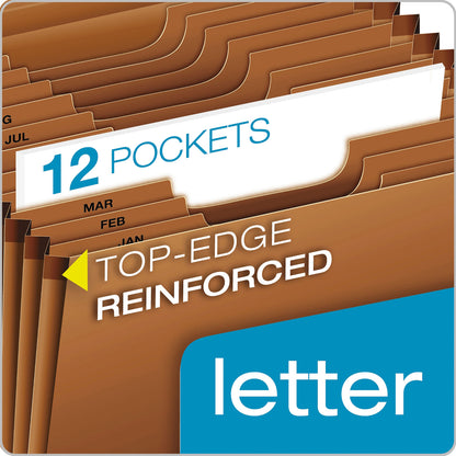 Pendaflex® Heavy-Duty Expanding File with Reinforced Flap, 12 Sections, Elastic Cord Closure, 1/3-Cut Tabs, Letter Size, Redrope (PFXR117MLHD)
