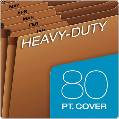 Pendaflex® Heavy-Duty Expanding File with Reinforced Flap, 12 Sections, Elastic Cord Closure, 1/3-Cut Tabs, Letter Size, Redrope (PFXR117MLHD)
