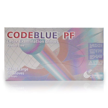 CODEBLUE® PF Exam Glove Large NonSterile Latex Extended Cuff Length Fully Textured Blue Not Rated (546242_BX)
