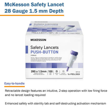 McKesson Safety Lancet 28 Gauge Retractable Push Button Activation Finger (1217991_CS)