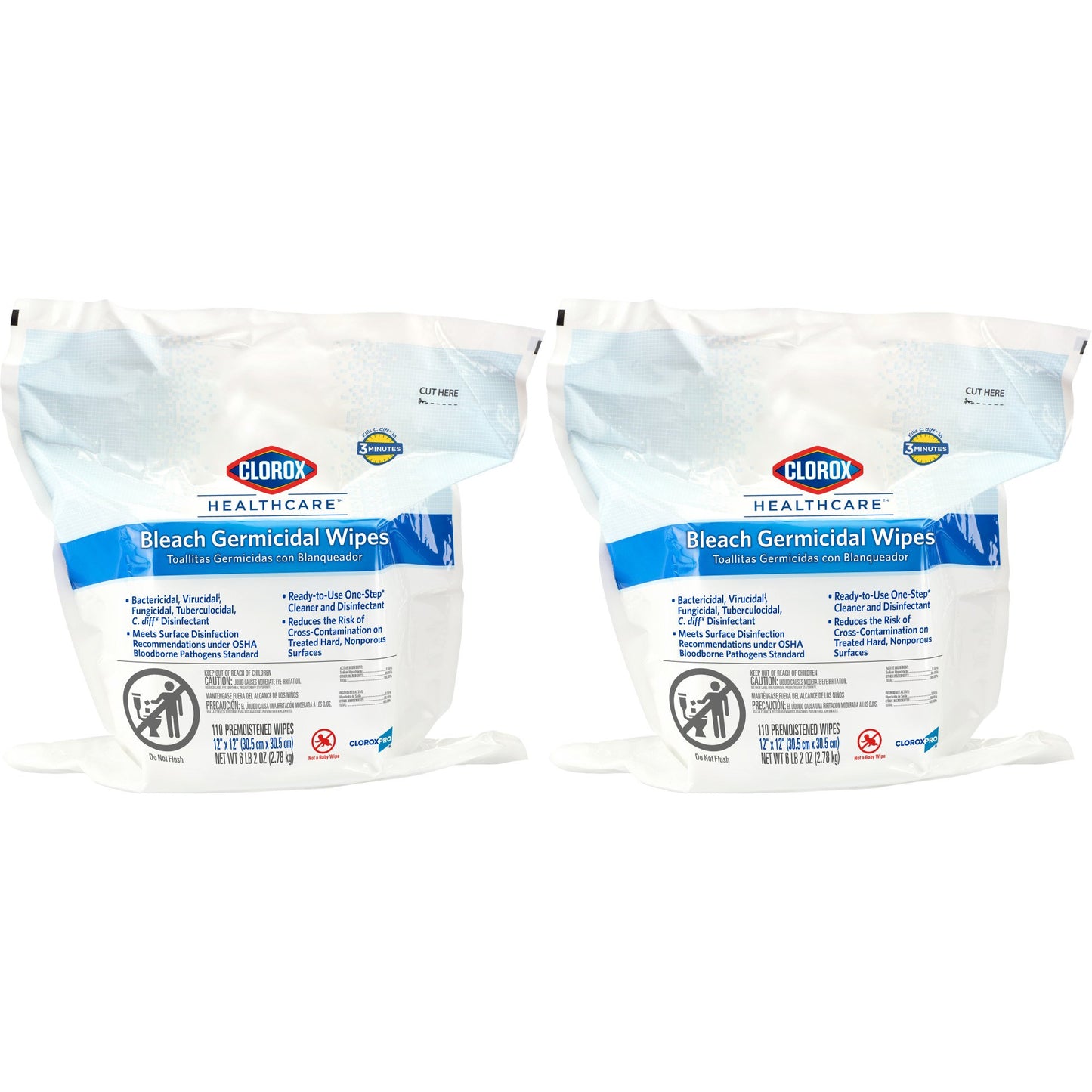 Clorox Healthcare® Bleach Germicidal Premoistened Germicidal Manual Pull Wipe 110 Count Pouch Floral Bleach Scent NonSterile (743112_CS)