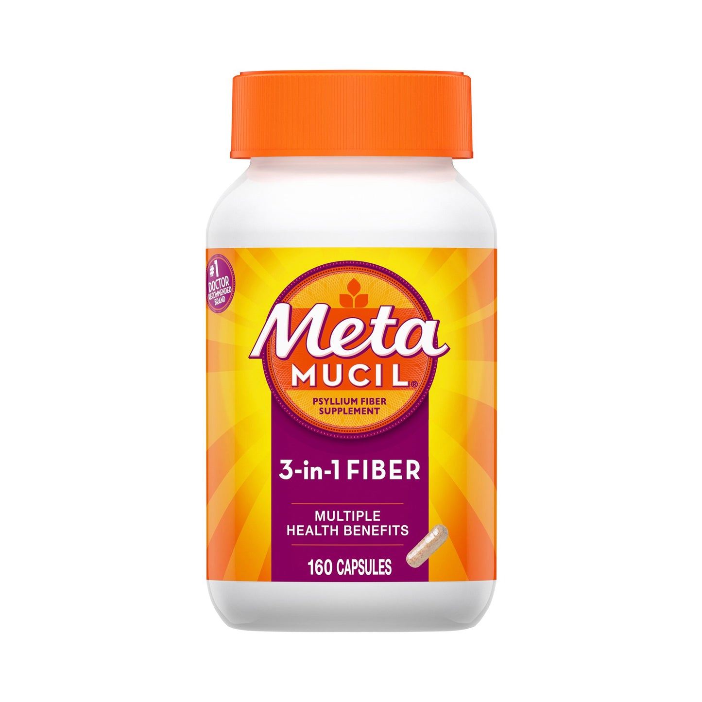 Metamucil® Fiber Supplement Capsule 160 per Bottle 0.52 Gram Strength Potassium / Psyllium Husk (852694_BT)