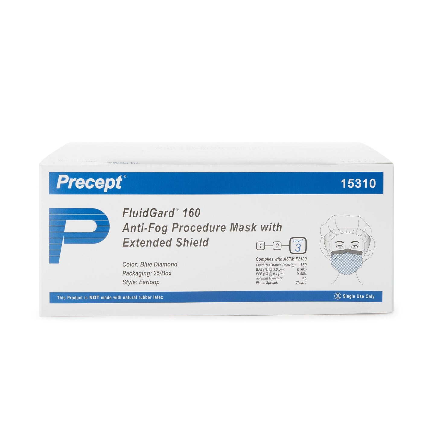 Precept® FluidGard® 160 Procedure Mask with Eye Shield Anti-fog Foam ASTM Level 3 Earloops One Size Fits Most (446811_CS)