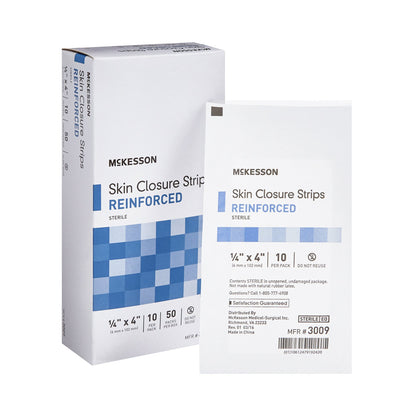 McKesson Skin Closure Strip 1/4 X 4 Inch Nonwoven Material Reinforced Strip White (876308_CS)