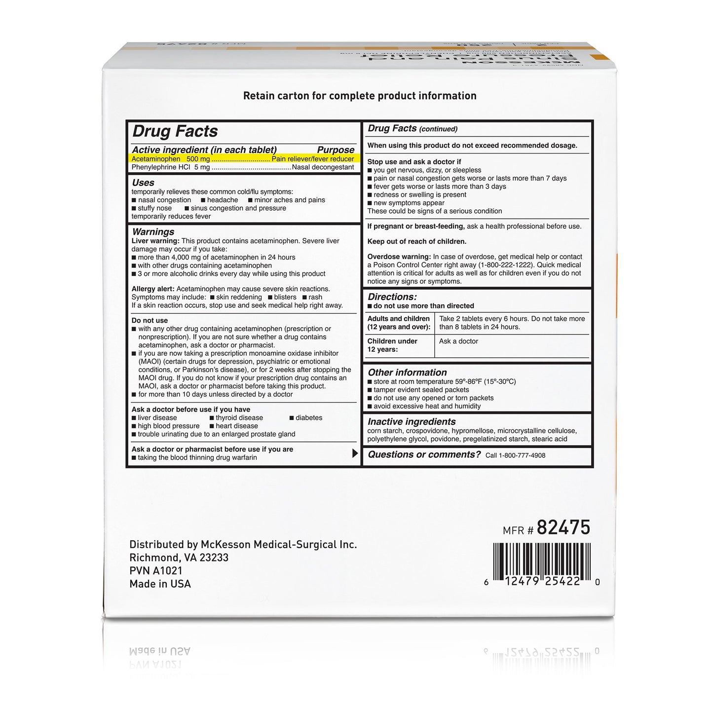 McKesson Brand Cold and Sinus Relief 500 mg - 5 mg Strength Tablet 2 per Pack (1111742_CS)