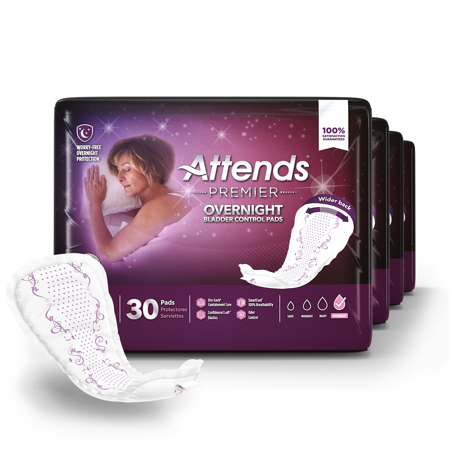 Attends Premier Overnight Bladder Control Pad 15 Inch Length Heavy Absorbency Polymer Core One Size Fits Most (1204257_BG)